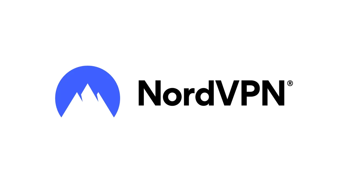 Logoen til NordVPN, med fjelltoppen i blått ved siden av navnet